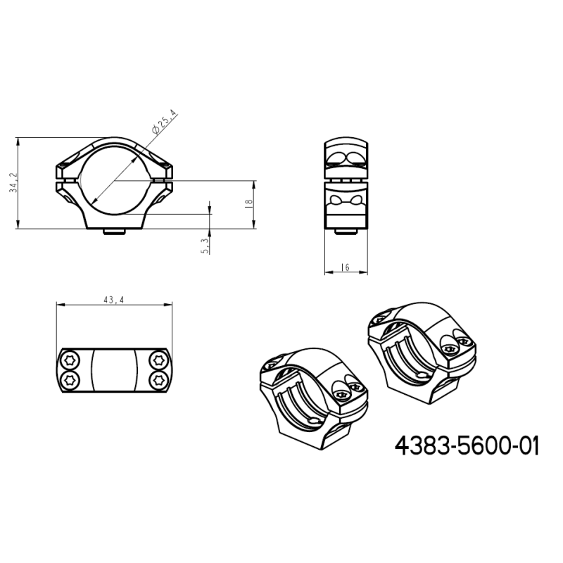 1 inch scope rings [25,4mm] | long Picatinny QD base