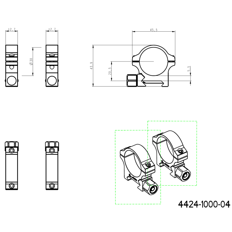 30mm scope rings | Picatinny base with screw nut